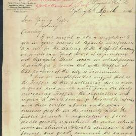 Letter -  Request trial asphalt pavement to reduce noise of traffic, 1886