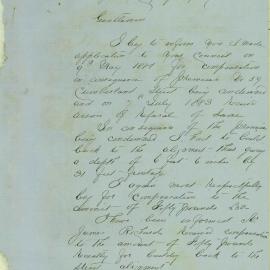 Letter: W Smith. Compensation for condemned building 59 Cumberland St.