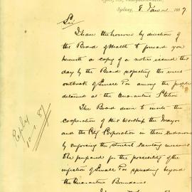 Letter -  Secretary of the Board of Health Edmund Sager regarding smallpox at Quarantine Station, 1887
