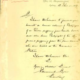 Letter: Edmund Sager, Secretary, Board of Health, 127 Macquarie Street, forwarding a bound copy of 