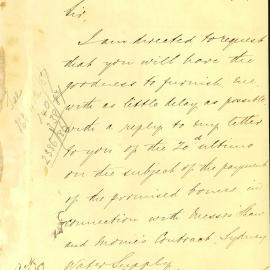 Letter: John Rae, Department of Public Works, requesting notification of the promised bonus in 