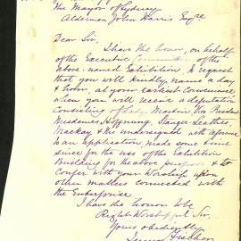 Letter: Jenny Fischer, Hon Sec, Executive Committee of Exhibition of Women's Industries and 