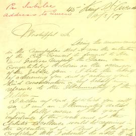 Letter: Fred Thomas, 45 King Street, suggesting that the Council's Congratulatory Address to the 