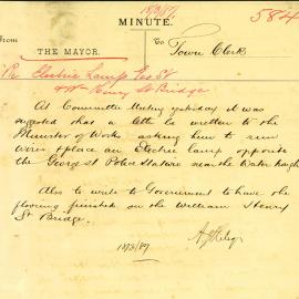 Memorandum: A.J. Riley, Mayor, informing the Town Clerk of decisions made at the previous day's Committee 