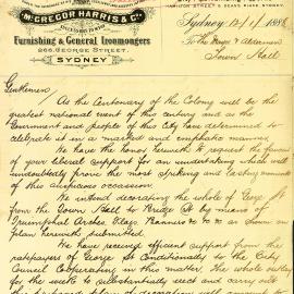 Letter: McGregor Harris & Co, Furnishing and General Ironmongers. They intend decorating the whole 