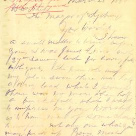 Letter: John Moffat, 299 Castlereagh Street, appealing against a fine of £1 for having filth in his 