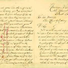 Letter -  Jack Simmons dismissed for lateness when wife was in labour, George Street Markets, 1887