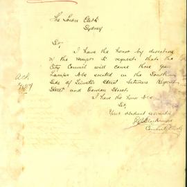Letter: Paddington Council Clerk requesting the erection of three gas lamps on the south side of 