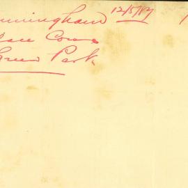Letter - M Cunningham requests permission to put cows in Green Park Darlinghurst, 1887