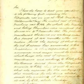 Memorandum - Problems with refrigerator at the Fish Markets Woolloomooloo, 1887