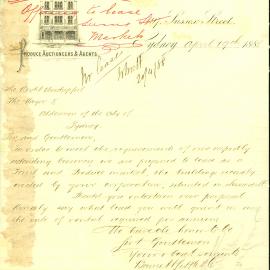 Letter: Bennett, Little and Co offer to lease some newly erected buildings in Sussex Street for a 