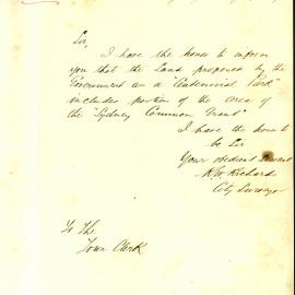 Memorandum - Land  for Centennial Park includes part of Sydney Common Grant, 1887