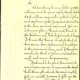 Letter - Plan for a new roadway to Centennial Park, 1887