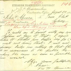 Letter: John Ahearn, Eveleigh Workshops Contract, requesting the closure of Carleton Street for one 