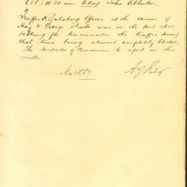 Memorandum: A. J. Riley, Mayor, asking the Inspector of Nuisances to report on John Abbotson, the Traffic 