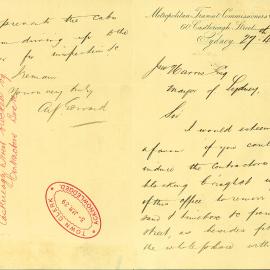 Letter: Metropolitan Transport Commissioners Office, 60 Castlereagh St., request that the 