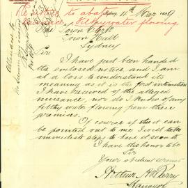 Letter - Filthy water from The Sydney Bathing Co Ltd, Pitt Street Haymarket, 1889