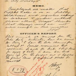 Memorandum - Complaints of the filthy condition of Kippax Lake, 1899
