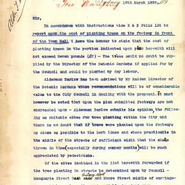 Memorandum: R W Richards, City Surveyor, reports on the cost of planting trees on the footway in front of 