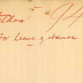 Letter: G.Weldon, 67 St.John's Road Forest Lodge, requesting leave of absence for two to three 