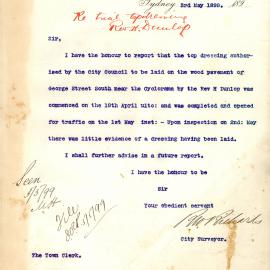 Memorandum: R.W. Richards, City Surveyor, informing the Town Clerk that the top dressing, authorised by 