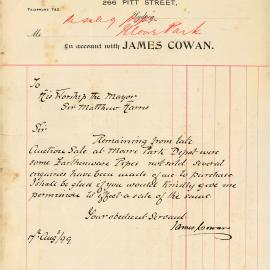 Letter: James Cowan, Builders and Contractors' Association, 266 Pitt Street, Sydney to The Mayor 
