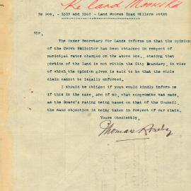Letter: The assessor, Metropolitan Board of Water Supply and Sewerage to TC. The opinion of the 