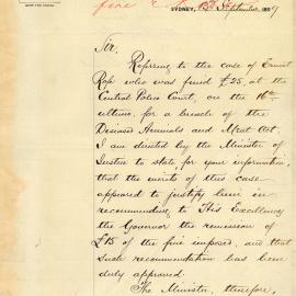 Letter: The Department of Justice writes to say that His Excellency the Governor recommends that 