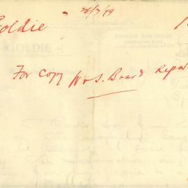 Letter: D. Goldie, Auckland City Council and timber merchant. Asks for copy of Water Supply and 