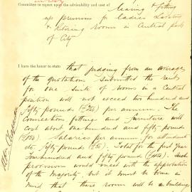 Memorandum - Costs for ladies lavatory and retiring rooms in Sydney, 1889 