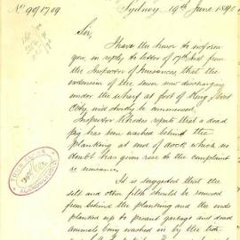 Letter: J. M. Small, Engineer for Sewerage, Water Supply & Sewerage Department. For removal of silt 