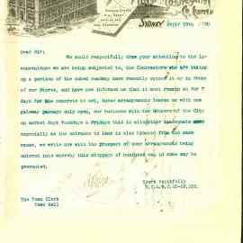 Letter: South Coast & West Camden Co-Operative Company Limited complaining of inconvenience caused 