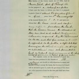 Letter - Department of Lands granting Council a five year lease for Dawes Point wharf, 1890