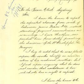 Letter: Inspector of Nuisances reporting the repeated absence from work of labourer James Dixon No. 