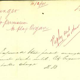 Letter: Montague Younger requesting permission to play the Town Hall organ.
