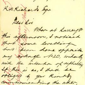 Letter: R. Martin requesting postponement of asphalting Surrey Street opposite his cottage at No. 