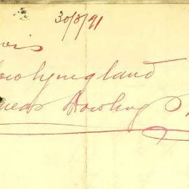 Letter - C Lewis regarding land facing Dowling Street Moore Park causing diphtheria cases, 1891