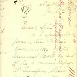 Letter: Mrs. E.M. Brennan, Clarennis, Strathfield, confirms the time for the Ladies Committee of 