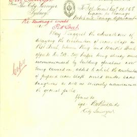 Memorandum: City Surveyor sending to the Mayor a copy of his memo to J M Smail, Engineer for Sewerage, 
