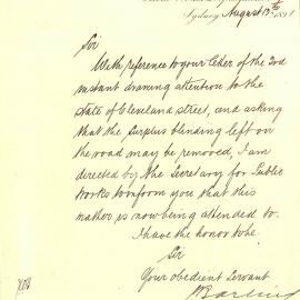Letter: J Barling, Under Secretary, Public Works Department, informing Council that the surplus 