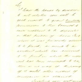 Letter: Clerk, Town Hall, Redfern requesting temporary permission to deposit nightsoil at Moore 