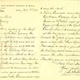 Letter: The Fat Stock Salesmen's Association of Sydney Camden Bldgs George St, requesting a meeting 