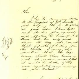 Letter - Neglect of Mr Smith in keeping Town Hall clocks in good order, 1892