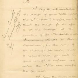 Letter: Edmund Fosbery, Inspector General of Police, Police Department. He thanks the Mayor for the 