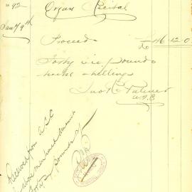 Memorandum: Organ recital receipts totalling £46.12.0d.