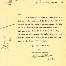 Letter: Reginald Bloxsome, Secretary, Metropolitan Board of Water Supply and Sewage forwarding 