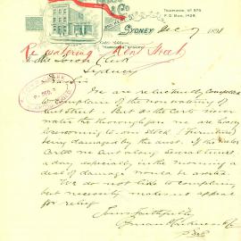 Letter: Pyman Harkness & Co. reluctantly complaining of the non-watering of Kent Street.