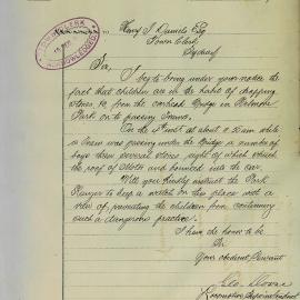 Letter: Government Tramways advising that children are in the habit of dropping stones from the 