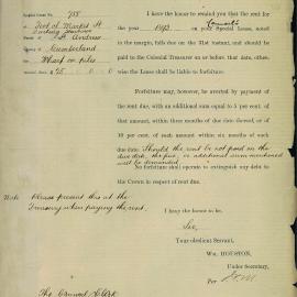Letter: William Houston, Under Secretary, Department of Lands. Rent for the year 1893 falls due on the 