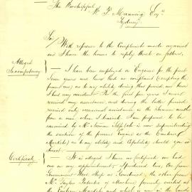 Letter: W. H. Beare, Eastern Markets, Woolloomooloo responding to complaint regarding his capacity 